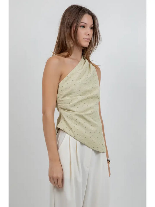 Linden sage one shoulder blouse